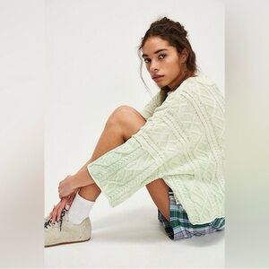 Free People Washed Ashore Knit Cable Sweater in Mint Green